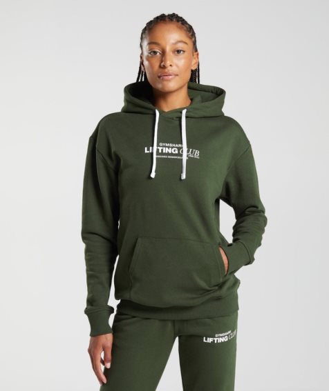 Bluzy Z Kapturem Gymshark Social Club Oversized Damskie Oliwkowe | PL 182WBJ